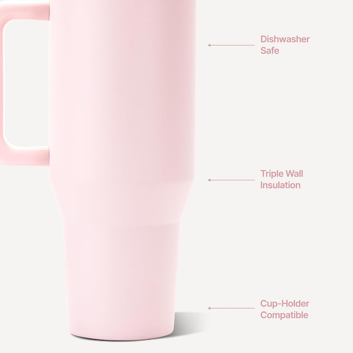 Insulated Tumbler with Handle & Straw, Pink Sand