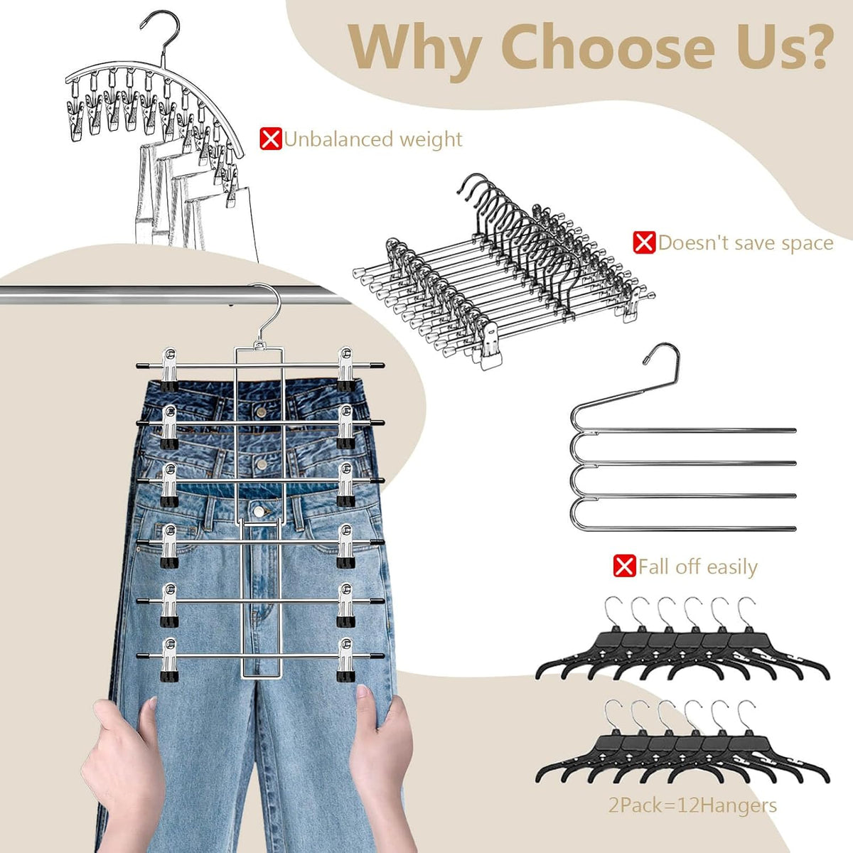 Pants Hangers with Clips,Space Saving Hanging Closet Organizer