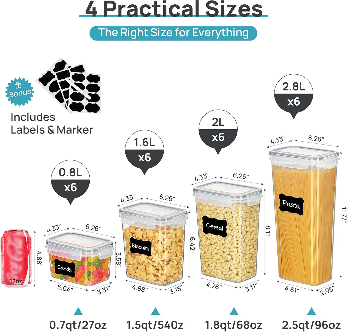 Vtopmart Airtight Food Storage Containers with Lids, 24 pcs, Black