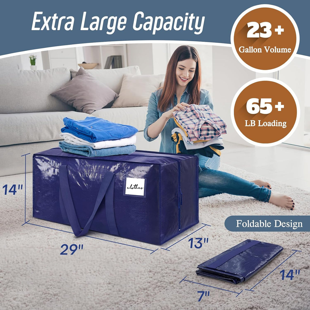 6 Pack Extra Heavy Duty Large Moving Bags with Strong Zipper