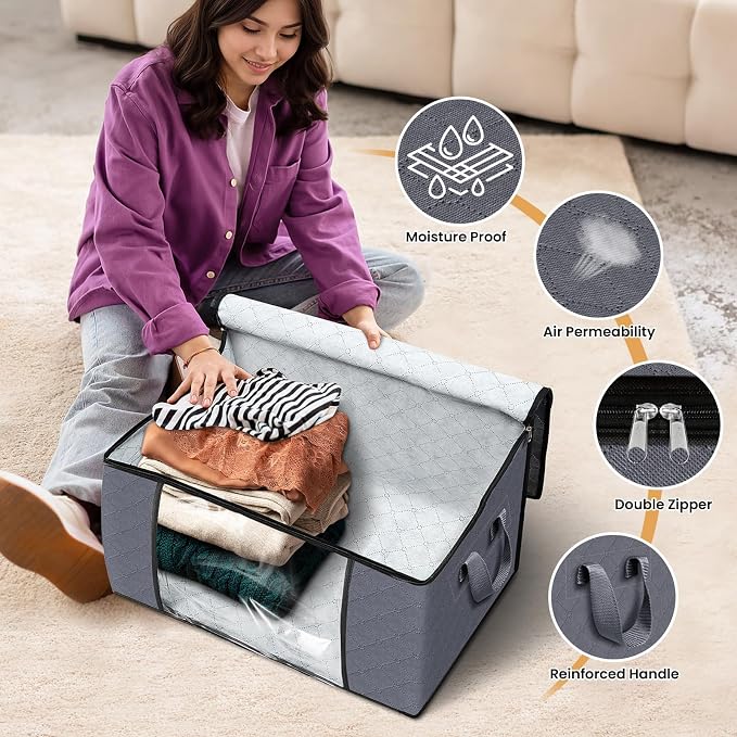 Fab totes 6 Pack Storage Bags for Clothes Blanket Storage Bins with Lids