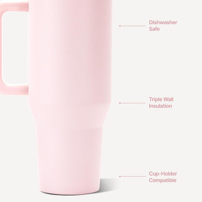 Insulated Tumbler with Handle & Straw, Pink Sand