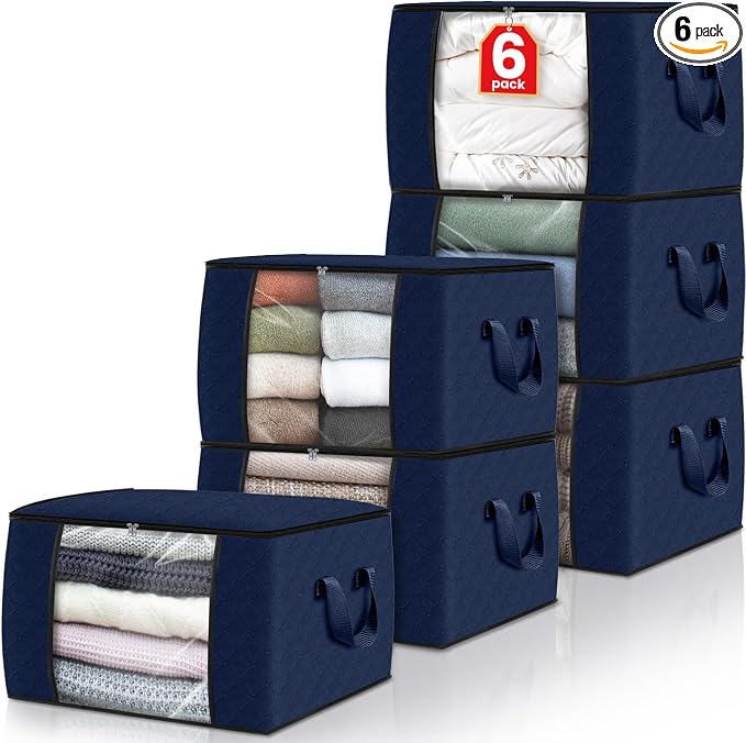 Fab totes 6 Pack Storage Bags for Clothes Blanket Storage Bins with Lids
