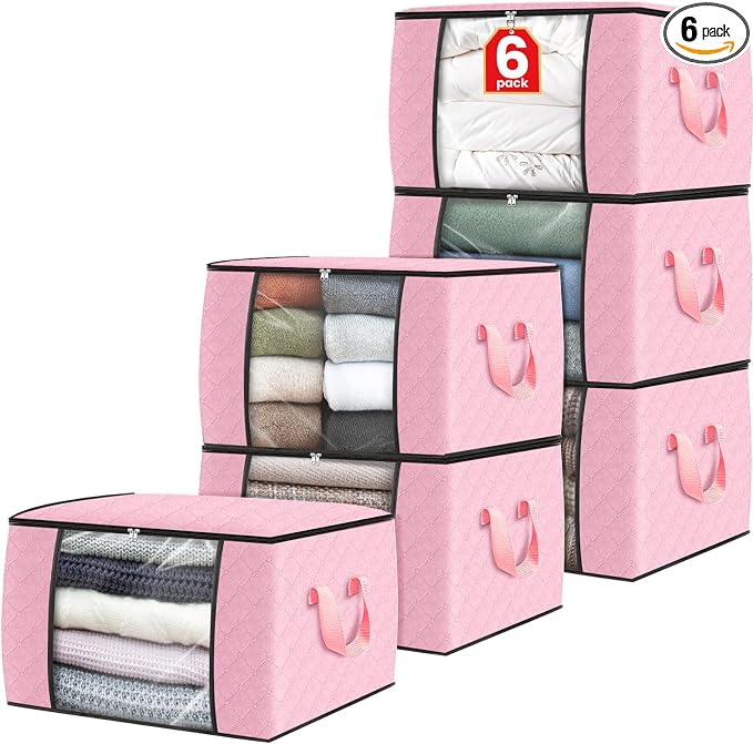 Fab totes 6 Pack Storage Bags for Clothes Blanket Storage Bins with Lids
