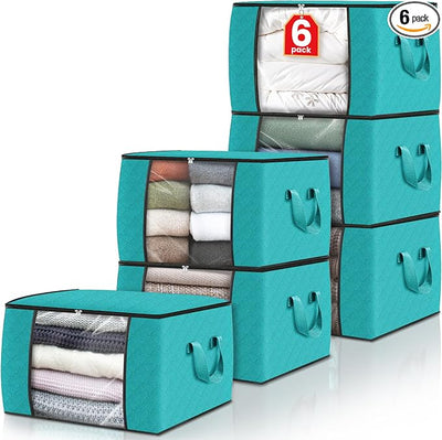 Fab totes 6 Pack Storage Bags for Clothes Blanket Storage Bins with Lids