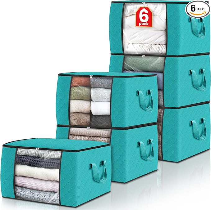 Fab totes 6 Pack Storage Bags for Clothes Blanket Storage Bins with Lids
