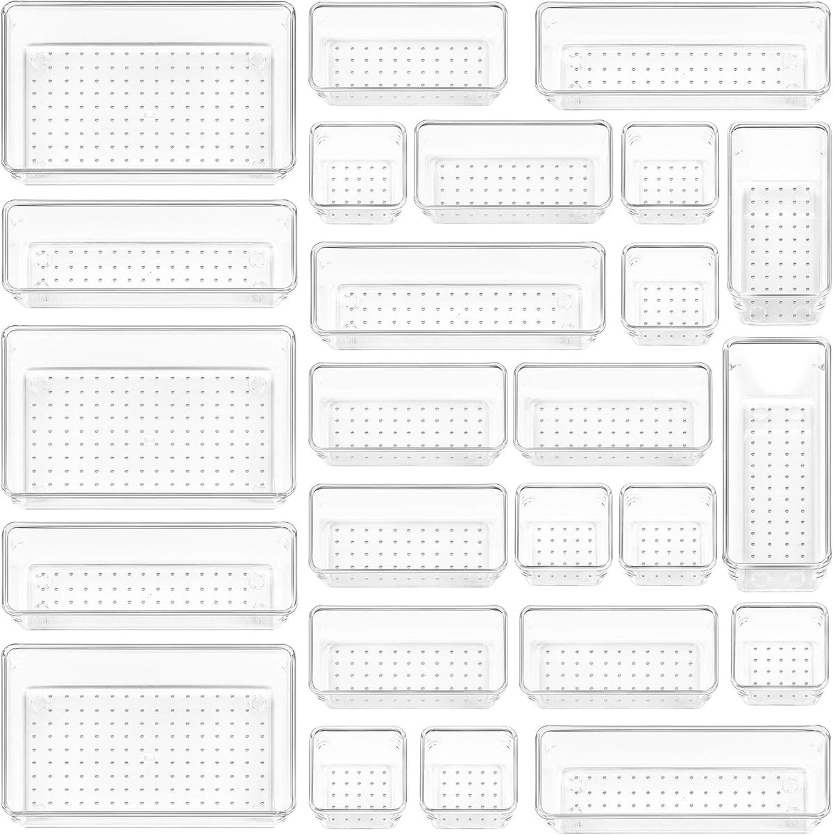 25 PCS Clear Plastic Drawer Organizers Set
