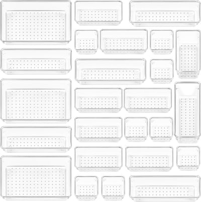 25 PCS Clear Plastic Drawer Organizers Set