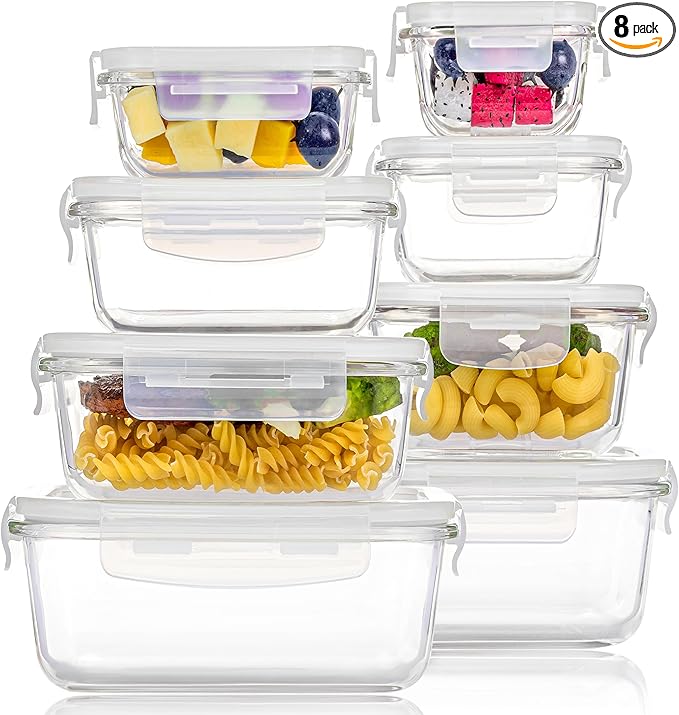 Vtopmart 8 Pack Glass Food Storage Containers